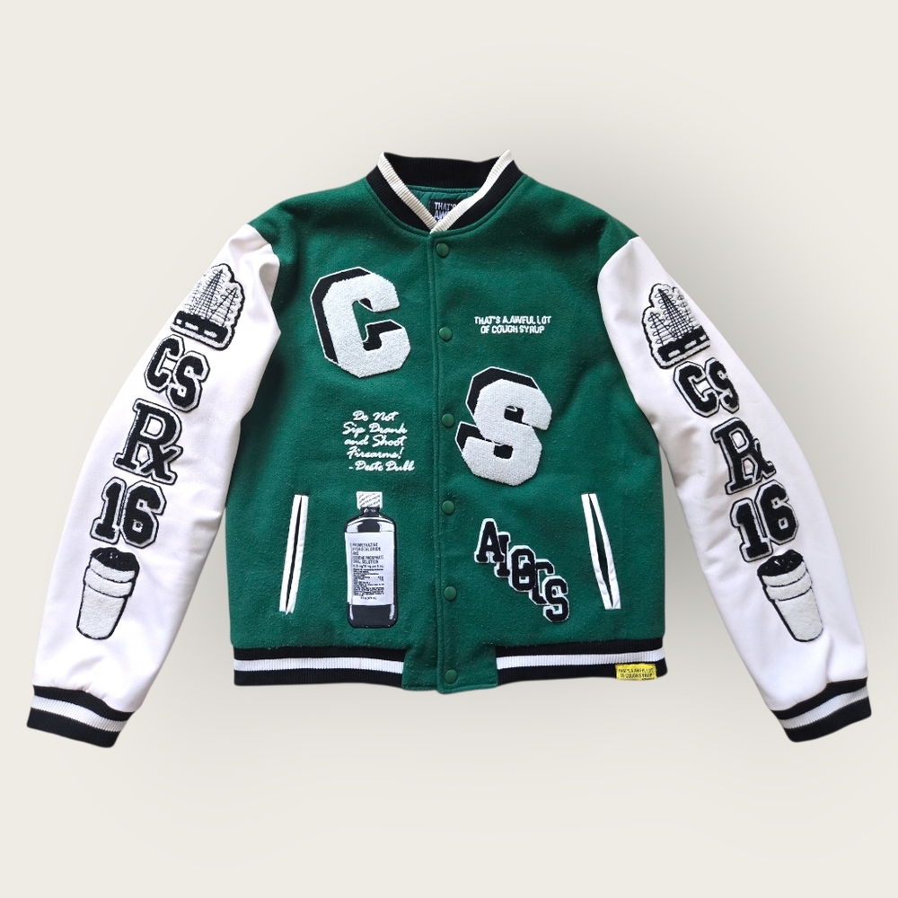 Cough Syrup Mens Letterman Jacket. Size: XL